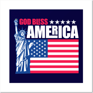 God Bless America American Stars & Stripes US Flag Statue of Liberty Posters and Art